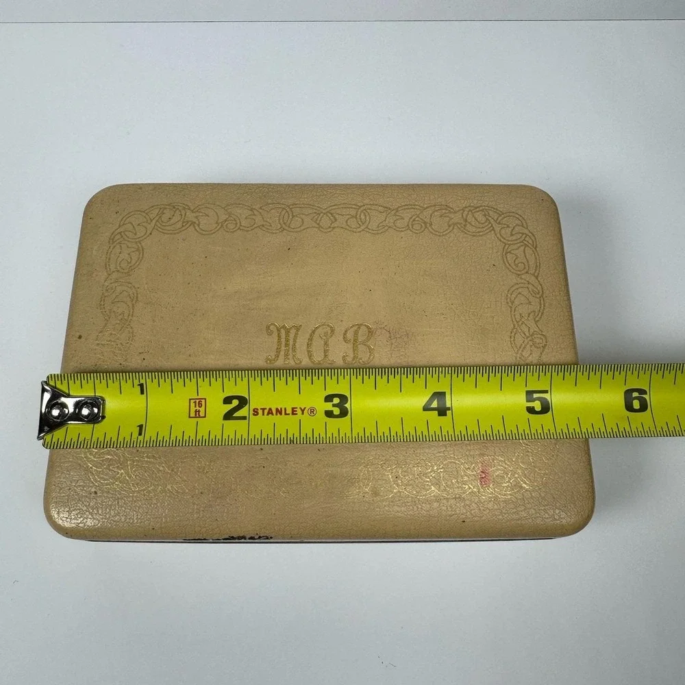 1960's Vintage FARRINGTON Genuine Texol Cream Jewelry‎ Box Red Velvet Lining
